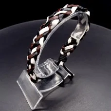 Leather bracelet with colored braid, universal size: 17cm+