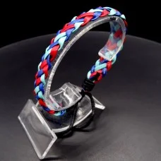 Leather bracelet with colored braid, universal size: 17cm+