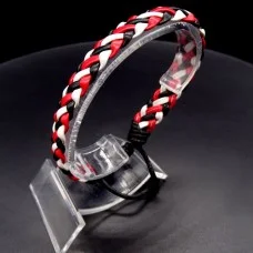 Leather bracelet with colored braid, universal size: 17cm+