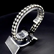 Leather bracelet with colored weaving checkerboard pattern, universal size: 18cm+