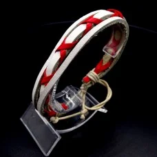 Triple white leather bracelet with colored weaving, universal size: 18cm+