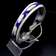 Triple white leather bracelet with colored weaving, universal size: 18cm+
