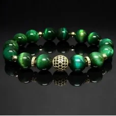 Bracelet made of natural stone Tiger eye green