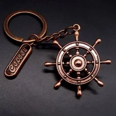 A metal keychain in the shape of a man's personalized steering wheel. Copper color, size: length-4.6cm, width-4.2cm