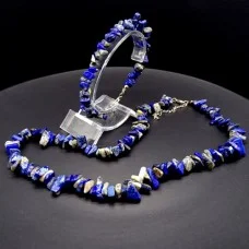 A set of beads and a bracelet on a fishing line with a lock made of natural stone Lapis Lazuli