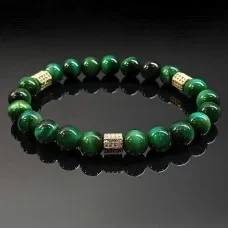 Men's bracelet made of natural stone tiger eye green