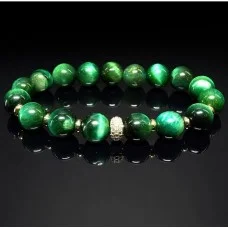 Bracelet made of natural stone Tiger eye green