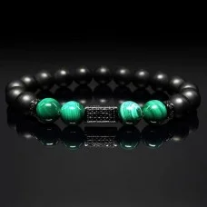 Men's bracelet made of natural malachite and shungite stones