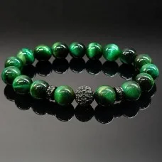 Bracelet made of natural stone Tiger eye green