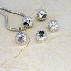 Pandora Charm Beads, Barrel, Color: Antique Silver, Size: 12x9x12mm, Hole 5mm