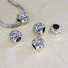 Pandora Charm Beads, Barrel, Color: Antique Silver, Size: 9x9x9mm, Hole 4.5mm