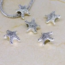 Pandora Charm Beads, Starfish, Color: Antique Silver, Size: 14x12x8mm, Hole 4.5mm