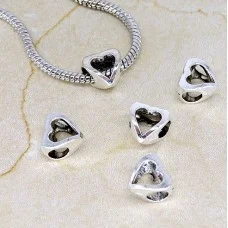Pandora Charm Beads, Heart, Color: Antique Silver, Size: 11x110x7mm, Hole 4.5mm