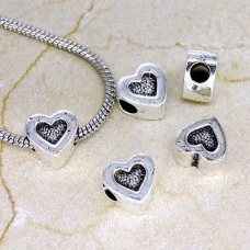 Pandora Charm Beads, Heart, Color: Antique Silver, Size: 12x12x8mm, Hole 4.5mm
