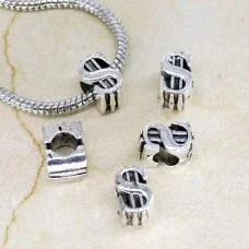 Pandora Charm Beads, Dollar Shape, Color: Antique Silver, Size: 11x7x9mm, Hole 5mm
