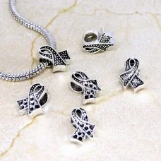Pandora Charm Beads, Ribbon Shape, Color: Antique Silver, Size: 14x9x7mm, Hole 4.5mm