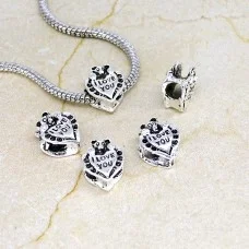Pandora Charm Beads, Heart Shape, Color: Antique Silver, Size: 12x10x7mm, Hole 4mm