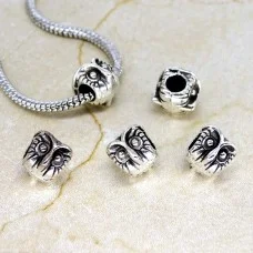 Pandora Charm Beads, Owl Shape, Color: Antique Silver, Size: 10x10x11mm, Hole 4.5mm
