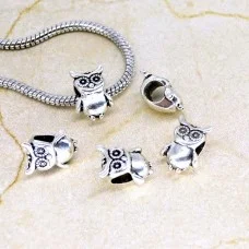 Pandora Charm Beads, Owl Shape, Color: Antique Silver, Size: 14x10x8mm, Hole 4.5mm
