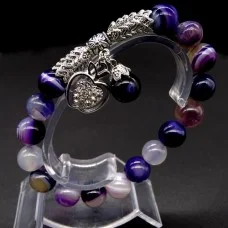 Bracelet Scales with a pendant made of natural stone "Agate purple" with an elastic band, silver metal fittings, bead diameter: 10mm, size: 19cm+