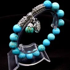 Bracelet Scales with a pendant made of natural stone "Turquoise" with an elastic band, silver metal fittings, bead diameter: 10mm, size: 19cm+