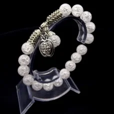 Bracelet Scales with a pendant made of natural stone "Rhinestone" with an elastic band, silver metal fittings, bead diameter: 10mm, size: 19cm+