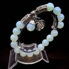 Bracelet Scales with a pendant made of natural stone "Moon rock" with an elastic band, silver metal fittings, bead diameter: 10mm, size: 19cm+
