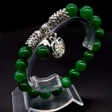 Bracelet Scales with a pendant made of natural stone "Nephritis" with an elastic band, silver metal fittings, bead diameter: 10mm, size: 19cm+