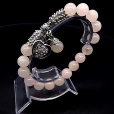 Bracelet Scales with a pendant made of natural stone "Rose quartz" with an elastic band, silver metal fittings, bead diameter: 10mm, size: 19cm+