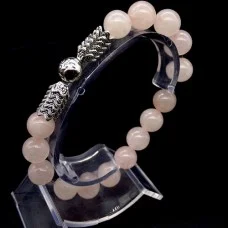 Bracelet Scales made of natural stone "Rose quartz" with an elastic band, silver metal fittings, bead diameter: 10mm, size: 19cm+