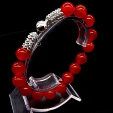 Bracelet Scales made of natural stone "Cornelian" with an elastic band, silver metal fittings, bead diameter: 10mm, size: 19cm+