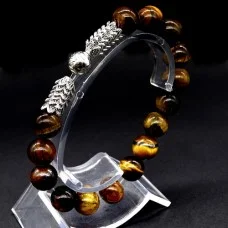 Bracelet Scales made of natural stone "Tiger's eye" with an elastic band, silver metal fittings, bead diameter: 10mm, size: 19cm+