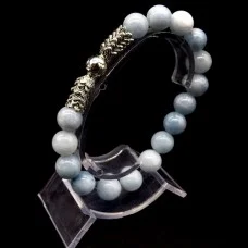 Bracelet Scales made of natural stone "Blue Agate" with an elastic band, silver metal fittings, bead diameter: 10mm, size: 19cm+