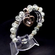 Broken glass elastic bracelet with heart pendant, size: 17.5cm+