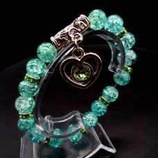 Broken glass elastic bracelet with heart pendant, size: 19cm+