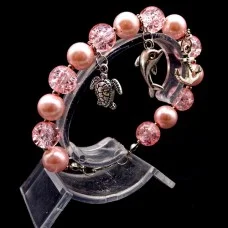 Bracelet *Broken glass* with three pendants on a fishing line with a carabiner, bead diameter: 10mm, girth: 18.5cm