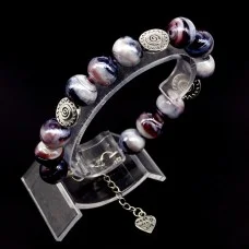 Glass beads bracelet. Diameter -12mm, color-violet. The basis of the bracelet is a double strong fishing line with a lock, accessories - metal in silver, girth: 20cm+