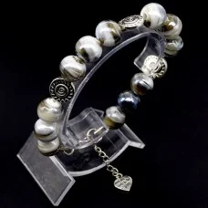 Glass beads bracelet. Diameter -12mm, color-gray. The basis of the bracelet is a double strong fishing line with a lock, accessories - metal in silver, girth: 20cm+