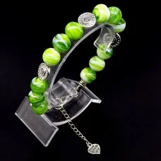 Glass beads bracelet. Diameter -12mm, color-green. The basis of the bracelet is a double strong fishing line with a lock, accessories - metal in silver, girth: 20cm+