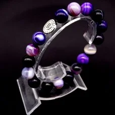 Bracelet with elastic band made of natural stone "Purple agate" metal fittings in silver. Bead diameter: 10mm, girth: 18.5cm+