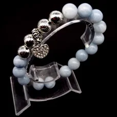 Bracelet on an elastic band made of natural stone "Blue agate" with a pendant, metal fittings in silver. Bead diameter: 10/10mm, girth: 19cm+