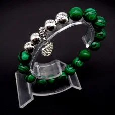 Bracelet on an elastic band made of natural stone "Malachite" with a pendant, metal fittings in silver. Bead diameter: 10/10mm, girth: 19cm+