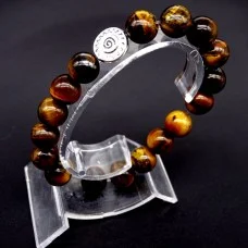 Bracelet on an elastic band made of natural stone "Tiger's eye" metal fittings in silver. Bead diameter: 10mm, girth: 18.5cm+