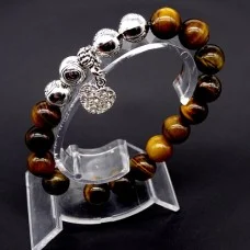 Bracelet on an elastic band made of natural stone "Tiger's eye" with a pendant, metal fittings in silver. Bead diameter: 10/10mm, girth: 19cm+