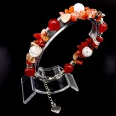 Bracelet on a fishing line with a lock made of natural stone *Carnelian-Rhinestone* silver-tone metal fittings, bead diameter: 10mm/6x3mm+-, length: 20cm+