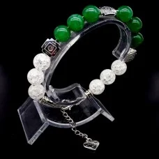 Bracelet made of natural stone "Jade-Rock Crystal" metallized thread, metal silver fittings. Bead diameter: 10mm, girth: 19cm+