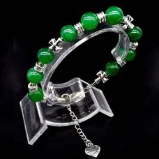 Bracelet made of natural stone "Jade" metallized thread, silver metal fittings. Bead diameter: 10mm, girth: 18cm+