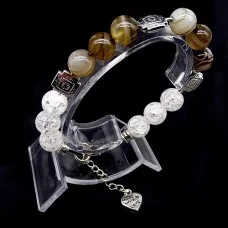 Bracelet made of natural stone "Onyx-Rock Crystal" metallized thread, metal silver fittings. Bead diameter: 10mm, girth: 19cm+