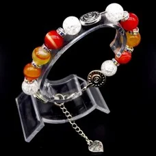 Bracelet made of natural stone "Sardonyx-Rhinestone" metallized thread, metal silver fittings. Bead diameter: 10mm, girth: 19cm+