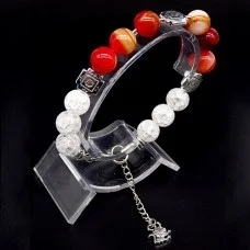 Bracelet made of natural stone "Sardonyx-Rhinestone" metallized thread, metal silver fittings. Bead diameter: 10mm, girth: 19cm+